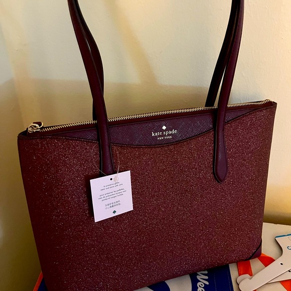 NWT Kate Spade Joeley Lola Shimmy Glitter Top Zip Tote Shoulder Bag Deep… - Picture 7 of 8